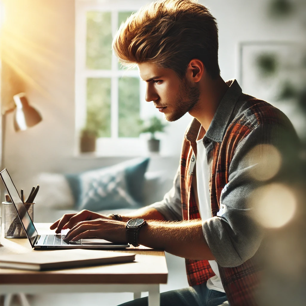 A focused individual working efficiently at their desk, their productivity and focus enhanced by healthy sleep habits established with Bedtime Police.